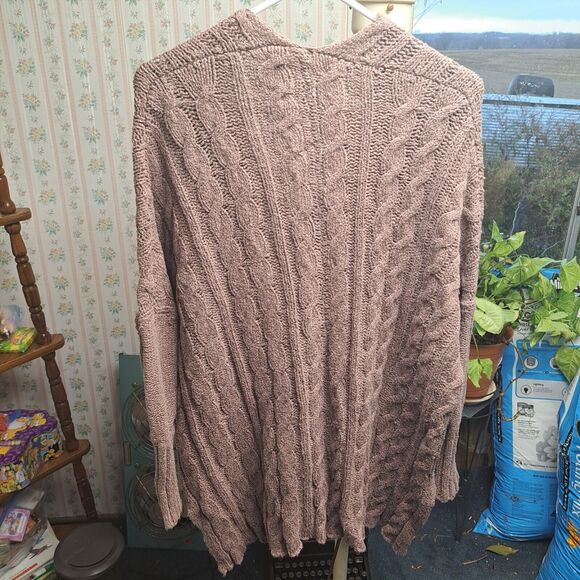 Free People Easy V Oversized Sweater WOMENS Size S COCOA CHUNKY CABLE KNIT COMFY - Picture 3 of 11